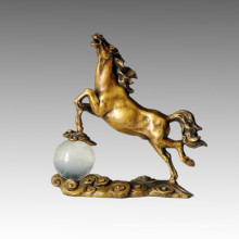 Animal Bronze Sculpture Horse Crystal Ball Brass Statue Tpal-025